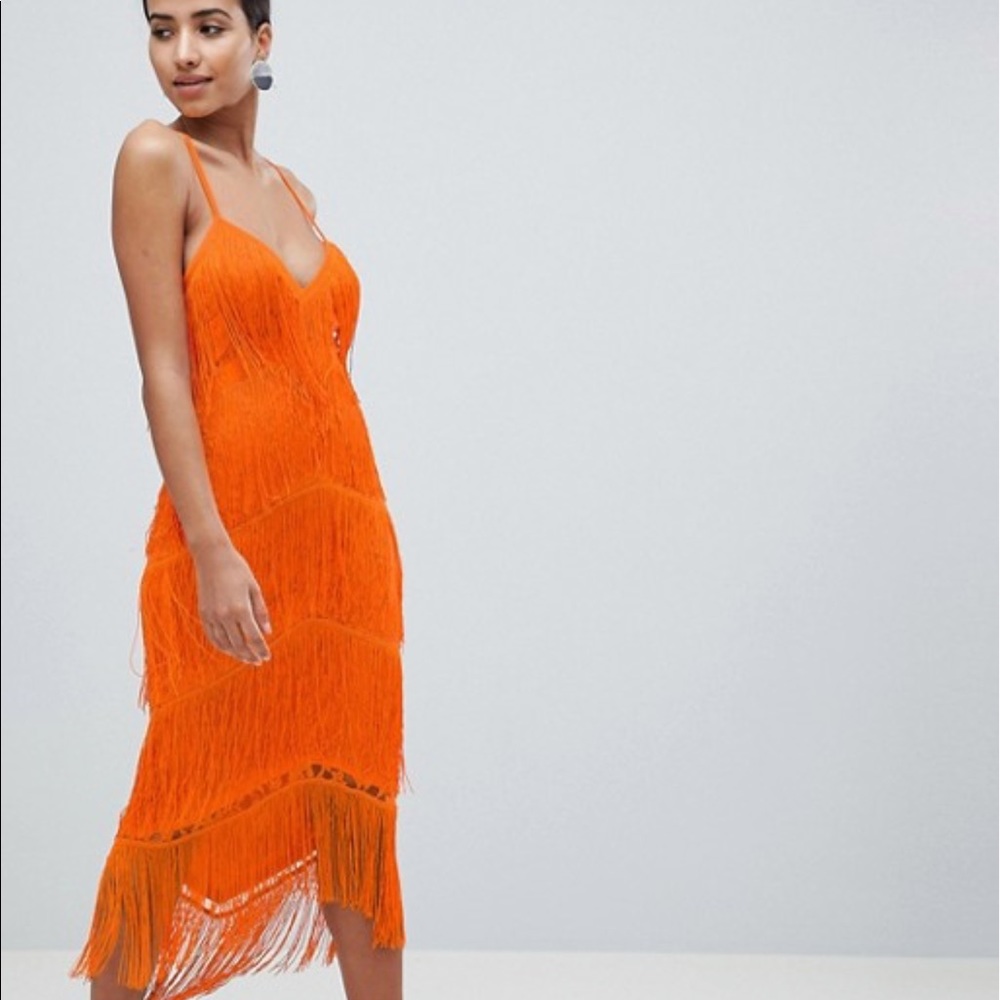 ASOS Design orange fringe dress